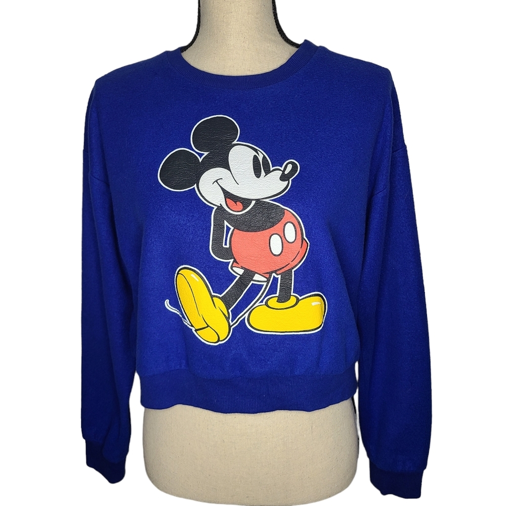 Disney x Forever21 Mickey Mouse Crop Sweatshirt Medium Blue Fleece